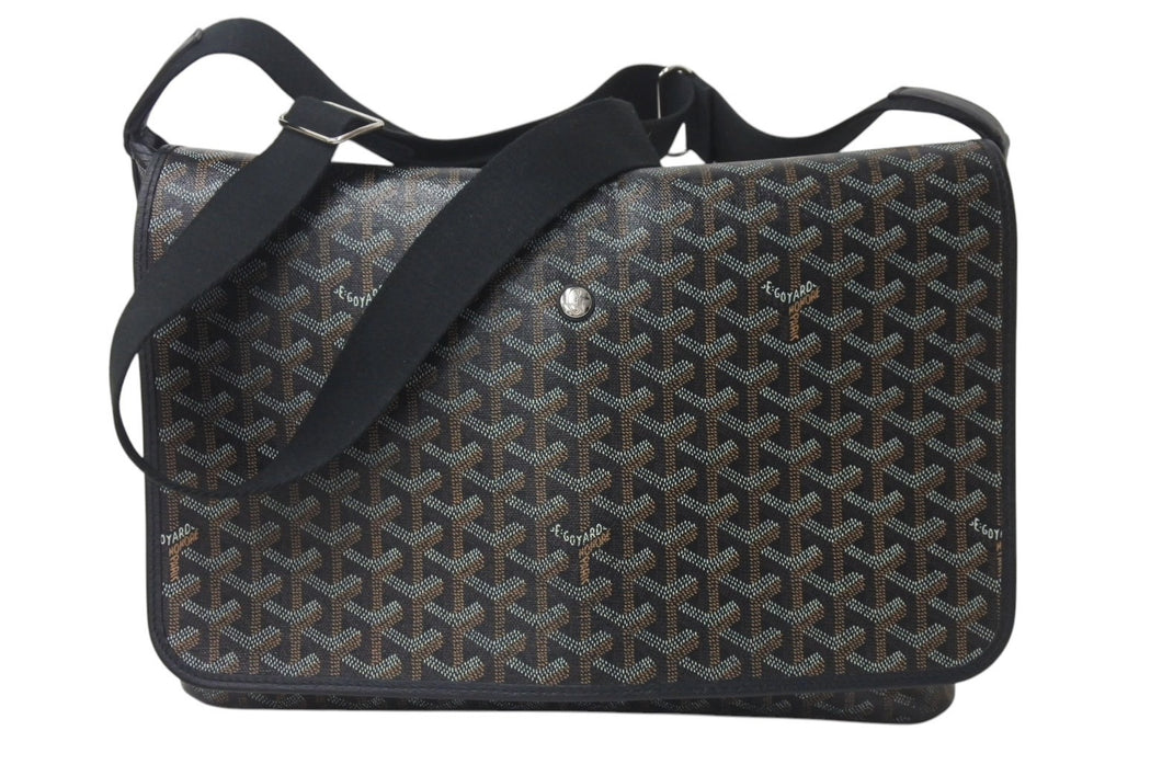 GOYARD ゴヤール カペシアン MM メッセンジャー ショルダーバッグ ゴヤールディンキャンバス シュヴロッシュカーフスキン ブラック 美品 中古 4c076007