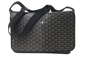 GOYARD ゴヤール カペシアン MM メッセンジャー ショルダーバッグ ゴヤールディンキャンバス シュヴロッシュカーフスキン ブラック 美品 中古 4c076007