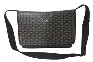 GOYARD ゴヤール カペシアン MM メッセンジャー ショルダーバッグ ゴヤールディンキャンバス シュヴロッシュカーフスキン ブラック 美品 中古 4c076007