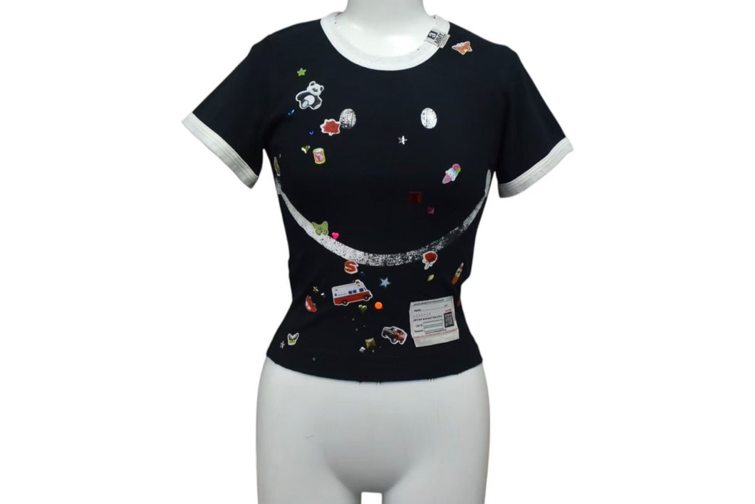 新品未使用 Maison MIHARA YASUHIRO メゾンミハラヤスヒロ スマイリーフェイス 半袖Tシャツ B14TS602 サイズ36 ブラック 中古 4c076023