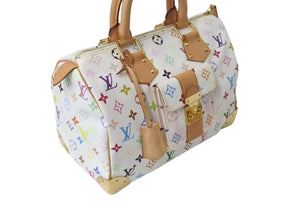 極美品 LOUIS VUITTON ルイヴィトン スピーディ30 ハンドバッグ M92643 モノグラム マルチカラー 村上隆 ホワイト中古 4c076040