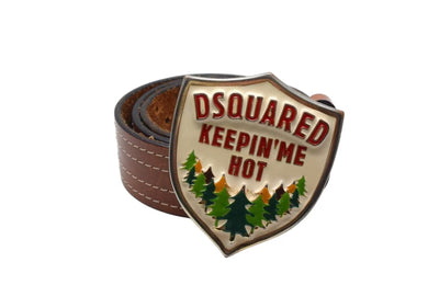 DSQUARED2 ディースクエアード KEEPIN ME HOT ベルト バックルプレート イタリア製 ブラウン レザー 美品 中古 4c076047