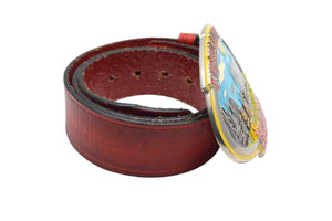 DSQUARED2 ディースクエアード FIVE STAR CAMPIN ベルト プレートバックル イタリア製 レッド シルバー金具 中古 4c076050