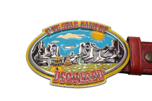 DSQUARED2 ディースクエアード FIVE STAR CAMPIN ベルト プレートバックル イタリア製 レッド シルバー金具 中古 4c076050