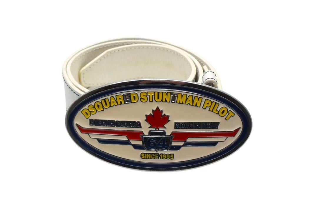 DSQUARED2 ディースクエアード STUNTMAN PILOT ベルト プレートバックル イタリア製 サイズS ホワイト レザー 美品 中古 4c076051