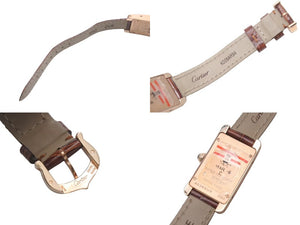 極美品 CARTIER カルティエ クオーツ 時計 タンク アメリカン W2607456 QZ PG 革ベルト ピンクゴールド シルバー文字盤 ブラック 中古 4c076066