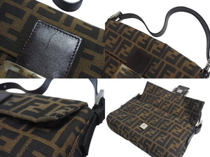 FENDI フェンディ マンマバケット ワンショルダーバッグ ズッカ柄 コットンキャンバス レザー ブラウン シルバー金具 美品 中古 4c076072