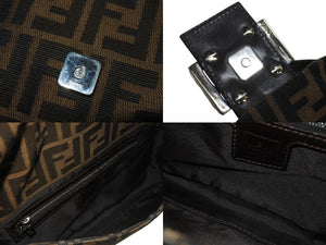 FENDI フェンディ マンマバケット ワンショルダーバッグ ズッカ柄 コットンキャンバス レザー ブラウン シルバー金具 美品 中古 4c076072