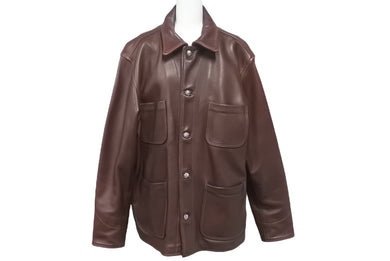 極美品 CHROME HEARTS クロムハーツ 初期 レザーカバーオールジャケット サイズM クロスボール シルバー925 ブラウン 中古 4c076087