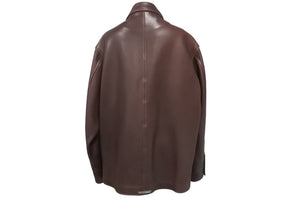 極美品 CHROME HEARTS クロムハーツ 初期 レザーカバーオールジャケット サイズM クロスボール シルバー925 ブラウン 中古 4c076087