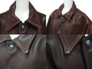 極美品 CHROME HEARTS クロムハーツ 初期 レザーカバーオールジャケット サイズM クロスボール シルバー925 ブラウン 中古 4c076087