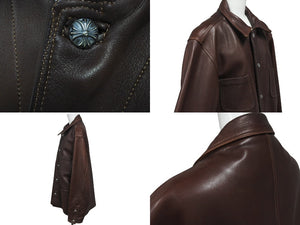 極美品 CHROME HEARTS クロムハーツ 初期 レザーカバーオールジャケット サイズM クロスボール シルバー925 ブラウン 中古 4c076087