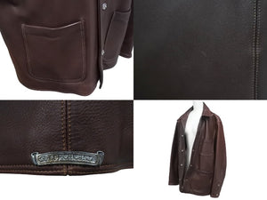 極美品 CHROME HEARTS クロムハーツ 初期 レザーカバーオールジャケット サイズM クロスボール シルバー925 ブラウン 中古 4c076087