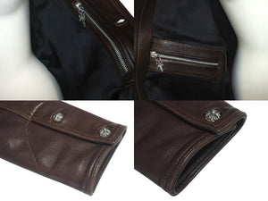極美品 CHROME HEARTS クロムハーツ 初期 レザーカバーオールジャケット サイズM クロスボール シルバー925 ブラウン 中古 4c076087