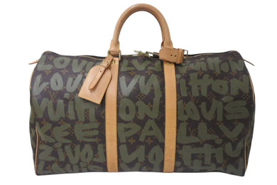 極美品 LOUIS VUITTON ルイヴィトン モノグラム グラフィティ キーポル50 M92196 ブラウン カーキ ゴールド金具 中古 4c076091