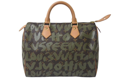 極美品 LOUIS VUITTON ルイヴィトン ハンドバッグ スピーディ30 モノグラムグラフィティ カーキ M92194 ゴールド金具 中古 4c076092