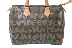 極美品 LOUIS VUITTON ルイヴィトン ハンドバッグ スピーディ30 モノグラムグラフィティ カーキ M92194 ゴールド金具 中古 4c076092
