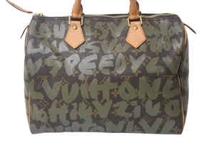 極美品 LOUIS VUITTON ルイヴィトン ハンドバッグ スピーディ30 モノグラムグラフィティ カーキ M92194 ゴールド金具 中古 4c076092