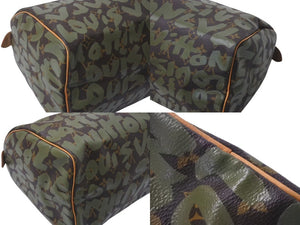 極美品 LOUIS VUITTON ルイヴィトン ハンドバッグ スピーディ30 モノグラムグラフィティ カーキ M92194 ゴールド金具 中古 4c076092