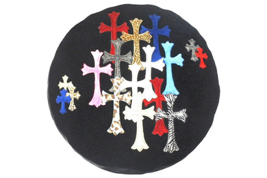 新品同様 CHROME HEARTS クロムハーツ マルチクロスパッチクッション インテリア リバーシブル レザー 牛革 中古 4c076093