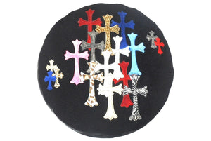 新品同様 CHROME HEARTS クロムハーツ マルチクロスパッチクッション インテリア リバーシブル レザー 牛革 中古 4c076093