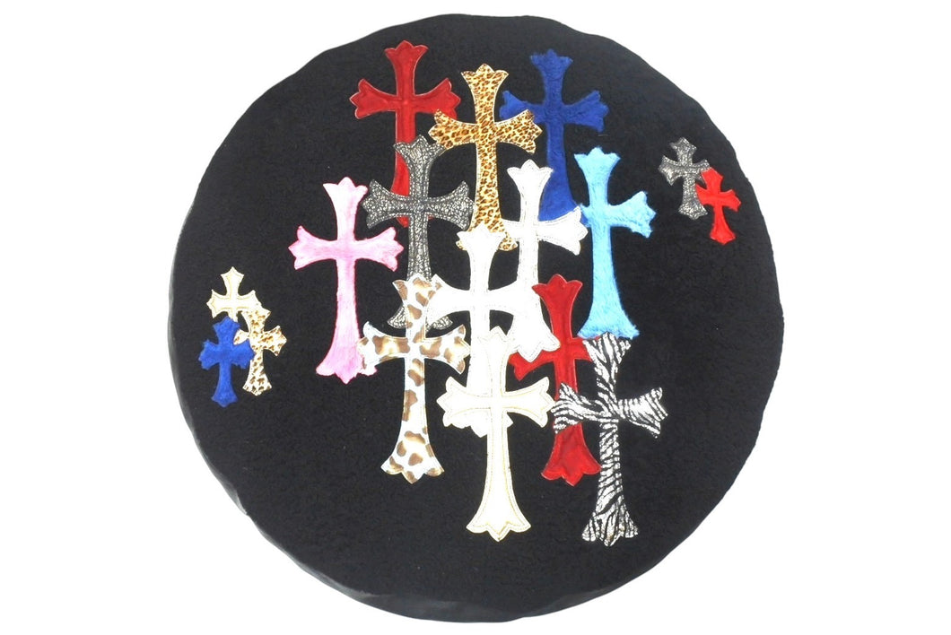 新品同様 CHROME HEARTS クロムハーツ マルチクロスパッチクッション インテリア リバーシブル レザー 牛革 中古 4c076093