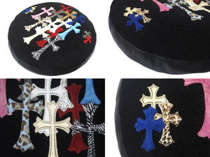新品同様 CHROME HEARTS クロムハーツ マルチクロスパッチクッション インテリア リバーシブル レザー 牛革 中古 4c076093