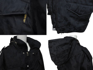 極美品 A BATHING APE アベイシングエイプ ダウンジャケット GORE-TEX カモ柄 ブラック ポリエステル サイズXL 中古 4c076121 