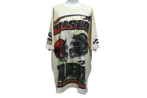 新品未使用 HELLSTAR ヘルスター WAR READY ウォーレディ 半袖Tシャツ コットン クリーム レッド グリーン サイズL 中古 4c076160