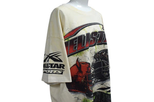 新品未使用 HELLSTAR ヘルスター WAR READY ウォーレディ 半袖Tシャツ コットン クリーム レッド グリーン サイズL 中古 4c076160