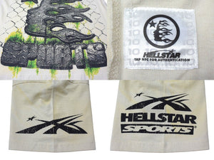 新品未使用 HELLSTAR ヘルスター WAR READY ウォーレディ 半袖Tシャツ コットン クリーム レッド グリーン サイズL 中古 4c076160