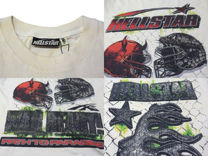 未使用 HELLSTAR ヘルスター WAR READY ウォーレディ半袖Tシャツ コットンクリームレッドグリーン サイズXL 中古 4c076161 
