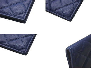 CHANEL シャネル パスポートケース ココマーク 27番台 2018-2019年 キャビアスキン ネイビー ゴールド金具 美品 中古 4c076177