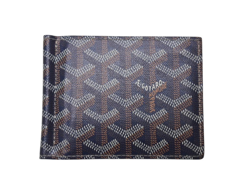 極美品 GOYARD ゴヤール サントマ マネークリップ 二つ折り財布 STTHOMPMLTY12CL12P ネイビー レザー PVC 中古 4c076185