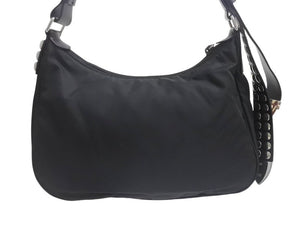 極美品 PRADA プラダ NEW VELA ショルダーバッグ スタッズ トライアングルロゴ 1BC087 ブラック レッド シルバー金具 中古 4c076186