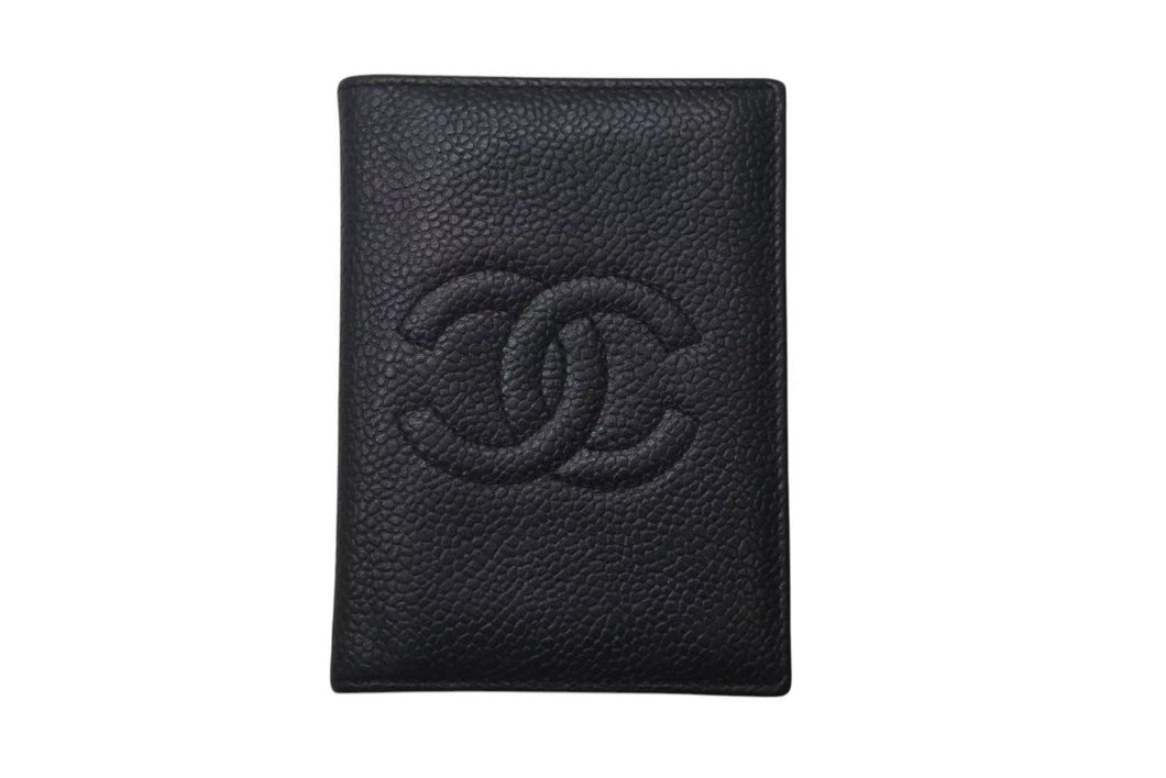CHANEL シャネル カードケース ココマーク 3番台 1995年 イタリア製 キャビアスキン ブラック 美品 中古 4c076188