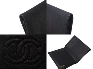 CHANEL シャネル カードケース ココマーク 3番台 1995年 イタリア製 キャビアスキン ブラック 美品 中古 4c076188