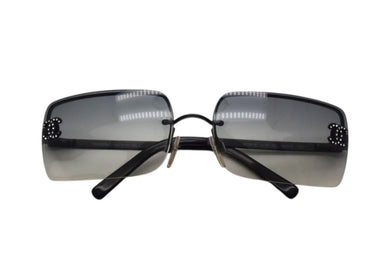 CHANEL シャネル サングラス リムレス ココマーク ラインストーン 62◻︎15 120 ブラック クリア シルバー金具 美品 中古 4c076189