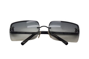 CHANEL シャネル サングラス リムレス ココマーク ラインストーン 62◻︎15 120 ブラック クリア シルバー金具 美品 中古 4c076189