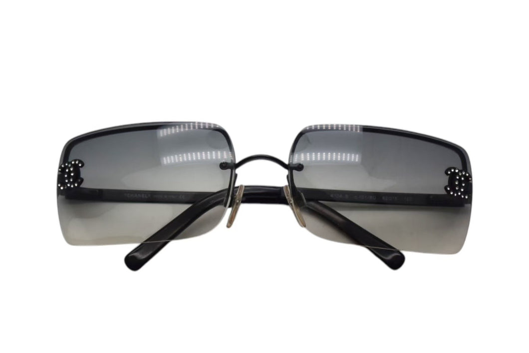 CHANEL シャネル サングラス リムレス ココマーク ラインストーン 62◻︎15 120 ブラック クリア シルバー金具 美品 中古 4c076189