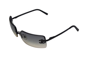 CHANEL シャネル サングラス リムレス ココマーク ラインストーン 62◻︎15 120 ブラック クリア シルバー金具 美品 中古 4c076189