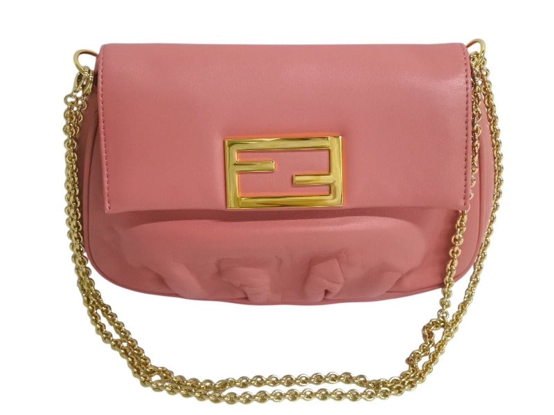 FENDI フェンディ チェーンショルダーバッグ ワンショルダーバッグ FF金具 8M0276 レザー ピンク ゴールド金具 美品 中古 4c076193