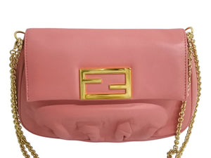 FENDI フェンディ チェーンショルダーバッグ ワンショルダーバッグ FF金具 8M0276 レザー ピンク ゴールド金具 美品 中古 4c076193