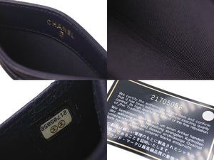 CHANEL シャネル カードケース マトラッセ 21番台 2015年 キャビアスキン ネイビー ゴールド金具 美品 中古 4c076195