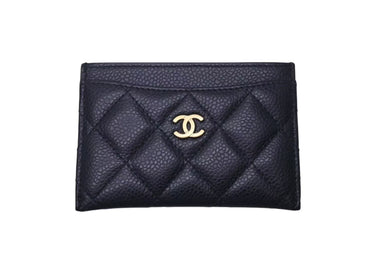 CHANEL シャネル カードケース マトラッセ 21番台 2015年 キャビアスキン ネイビー ゴールド金具 美品 中古 4c076195