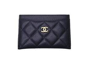 CHANEL シャネル カードケース マトラッセ 21番台 2015年 キャビアスキン ネイビー ゴールド金具 美品 中古 4c076195