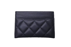 CHANEL シャネル カードケース マトラッセ 21番台 2015年 キャビアスキン ネイビー ゴールド金具 美品 中古 4c076195