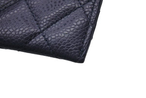 CHANEL シャネル カードケース マトラッセ 21番台 2015年 キャビアスキン ネイビー ゴールド金具 美品 中古 4c076195
