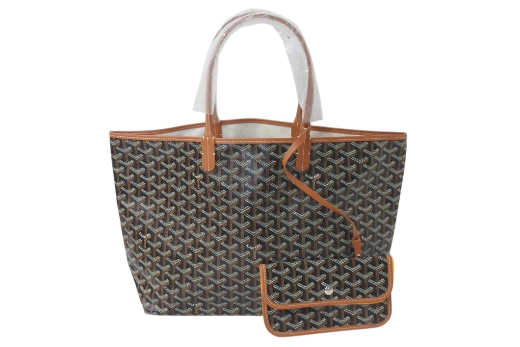 新品未使用 GOYARD ゴヤール サンルイPM バッグ トートバッグ STLOUIPMLTY01CL01P ブラウン PVC レザー 中古 4c076202