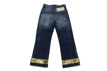 Load image into Gallery viewer, DOLCE&amp;GABBANA ドルチェ&amp;ガッバーナ デニム ダメージ加工 フレアパンツ スパンコール ブルー ゴールド サイズ38 美品 中古 4c076239